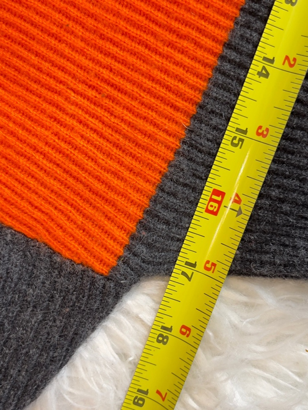 💯Cashmere Neiman Marcus Charcoal & Bright Orange Striped Cowl-Neck Sweater - Picture 11 of 12